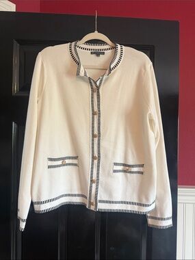 Classic Cream Cardigan with black Trim